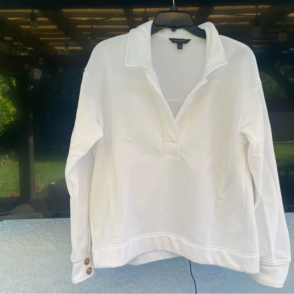 Banana Republic White Women's Pullover Polo Sweatshirt NWOT